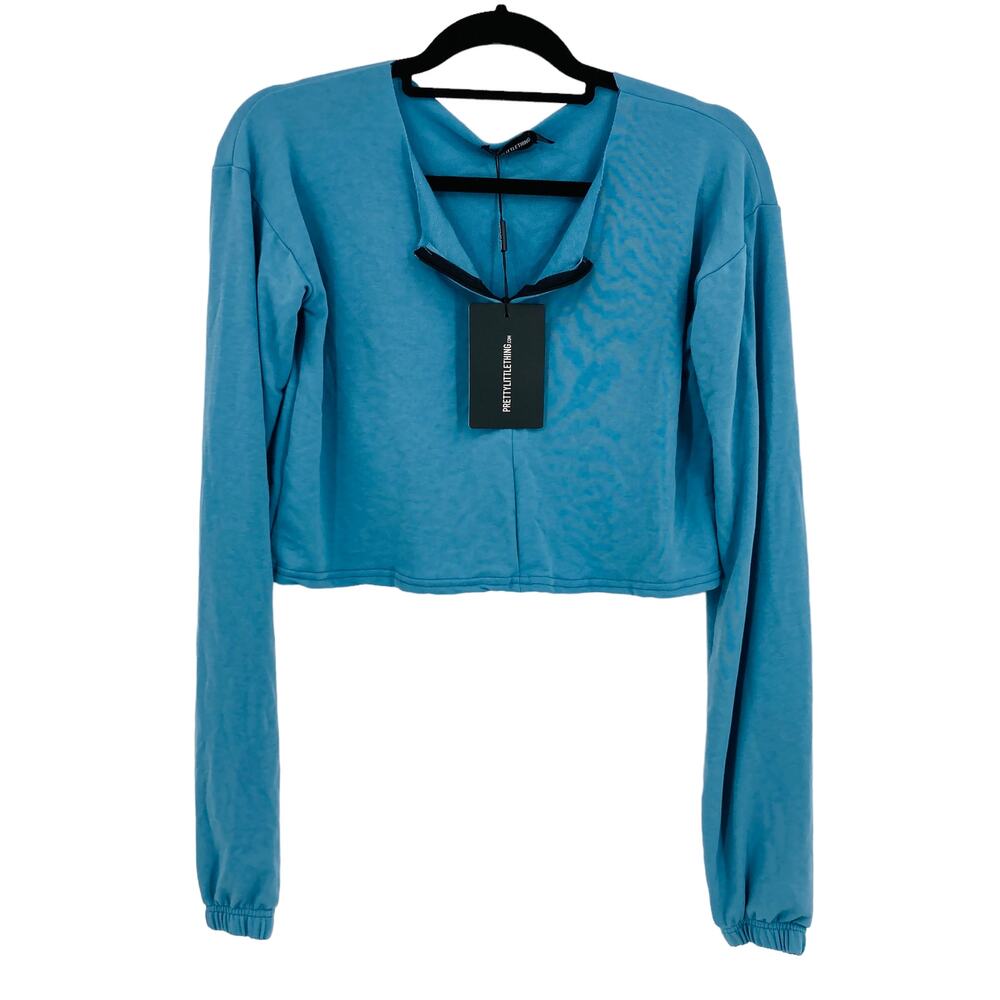 NWT Pretty Little Thing Dusty Blue Zip Front Sweater Cropped Top